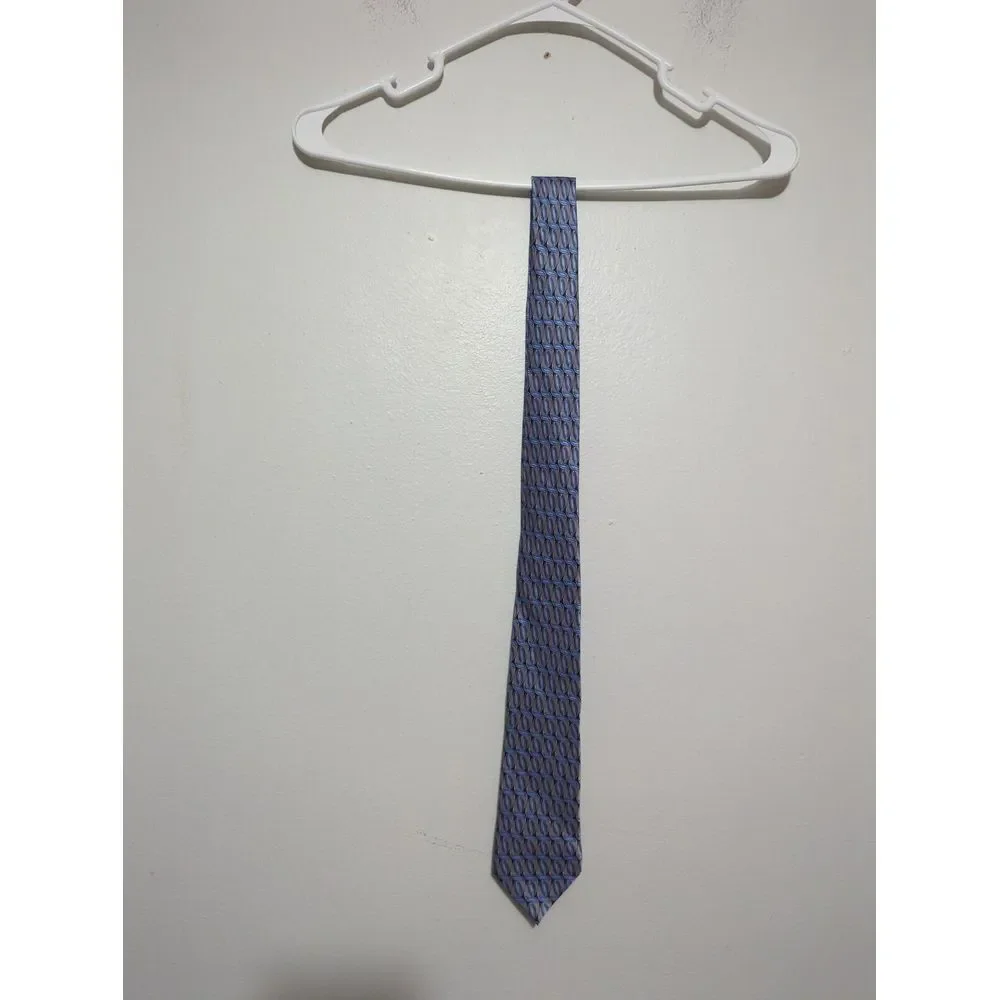 Dockers Mens Silk Necktie Blue‎ Grey Geometric Pattern Stain Resistant Handmade